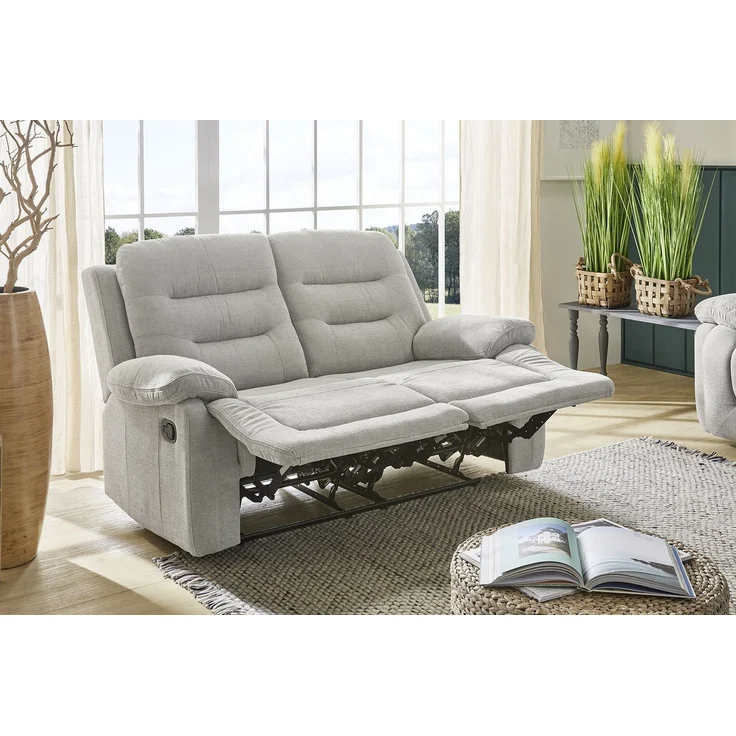 2-Sitzer-Relaxsofa Federkern mit Liegefunktion Zweier-Couch Stoff Chenille Grau – Bild 4