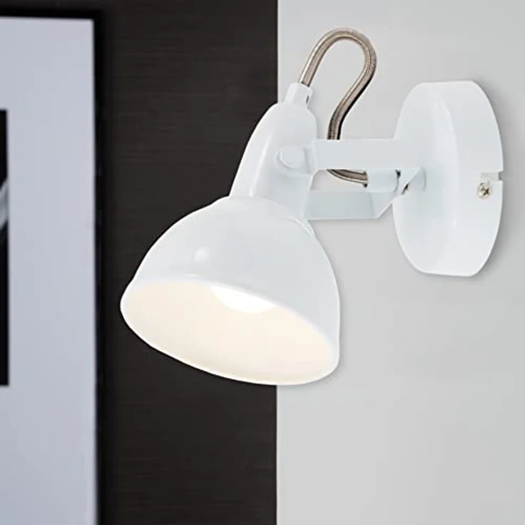BRILONER - Wandleuchte Innen schwenkbar, Vintage, E14 Fassung, max. 40 Watt, Wandlampe innen, Wandstrahler innen, Wandlicht, Wandbeleuchtung, Schlafzimmer, Flurlampe, Wall Light, 15,6x10 cm, Weiß – Bild 3