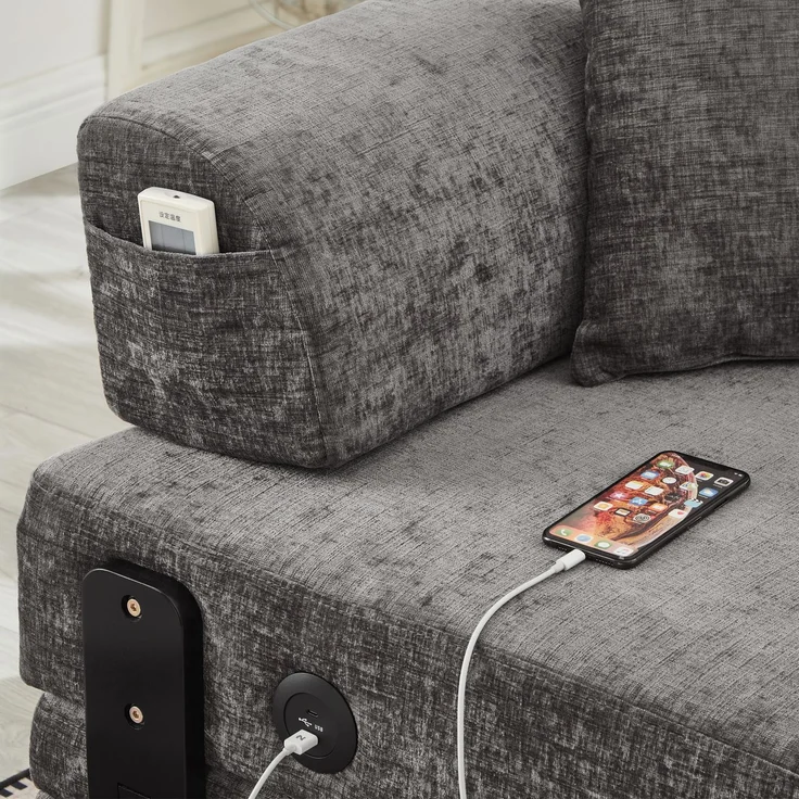 ZUBALIYA Sofa mit LED - Beleuchtung, mit USB - Anschluss, für Wohnzimmer und Apartments, mit stabilem Untergestell, Beige – Bild 8