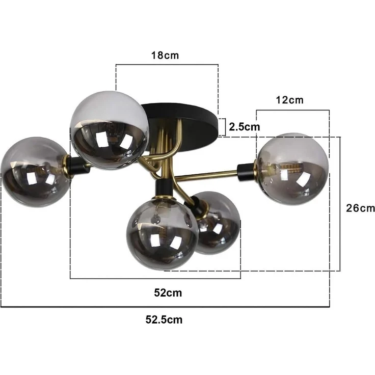 Nettlife LED Deckenleuchte Glas Wohnzimmer 5 Flammig Max. 25W Deckenlampe Kugel G9 Fassung 67CM, LED wechselbar, Warmweiße, Glühbirne austauschbar – Bild 3