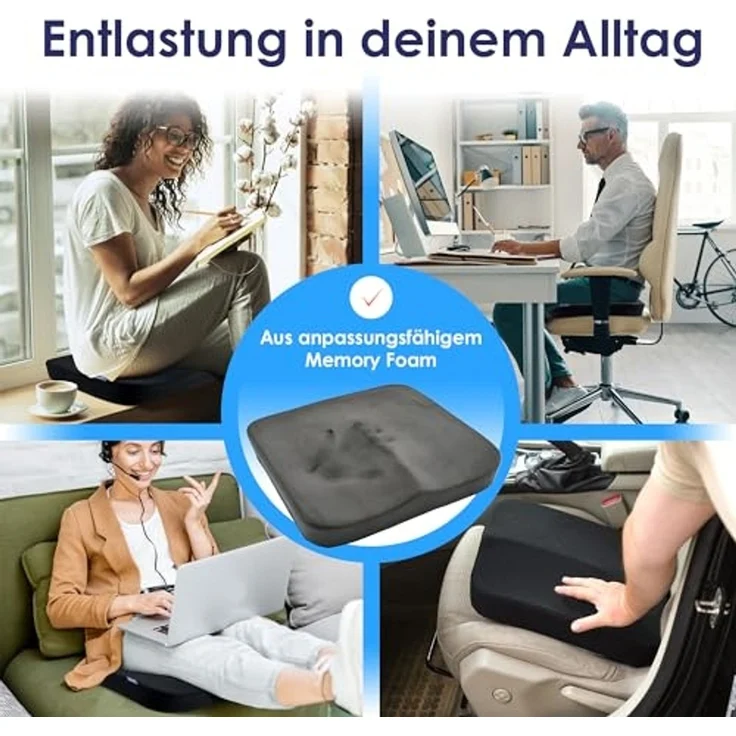DYNMC you Sitzkissen Stuhl - Test SEHR GUT - Sitzkissen Bürostuhl, Keilkissen Entlastet Rücken & Erhöht Sitzkomfort - Bürostuhl unterlage – Bild 5
