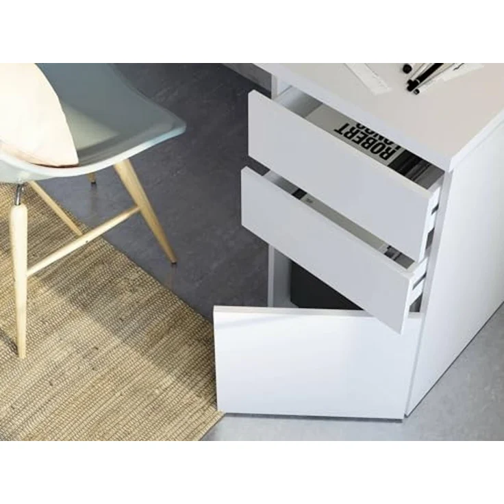 Dmora - Schreibtisch Reedsport, Wendeschreibtisch mit 3 Schubladen, platzsparender Bürotisch mit Mehreren Positionen, 138 x 60 x 74 cm, Weiß – Bild 4