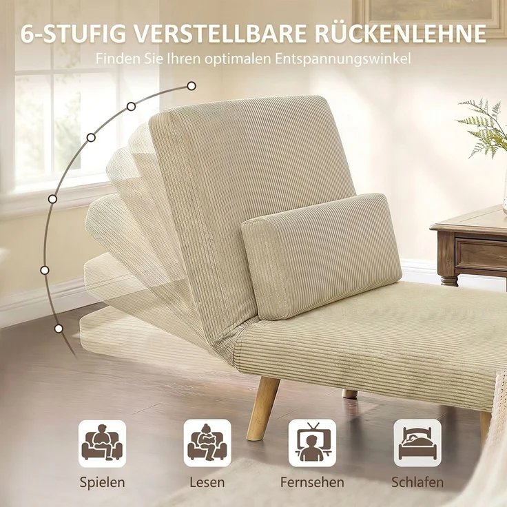 MELAYR, Schlafsessel 3 in 1 Schlafsofa mit Bettfunktion, 90x190cm Beige – Bild 5
