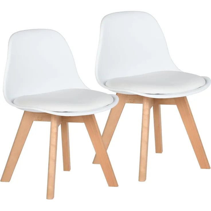 FurnitureR 2 PCS Kinderstühle mit breiter weicher Kissensitz für Massive Buchenholzbeine, robuste Kinderstühle mit Rückenlehne für Kinderzimmer, passend für 1-6 Jahre Kinder, PP+PU, weiß