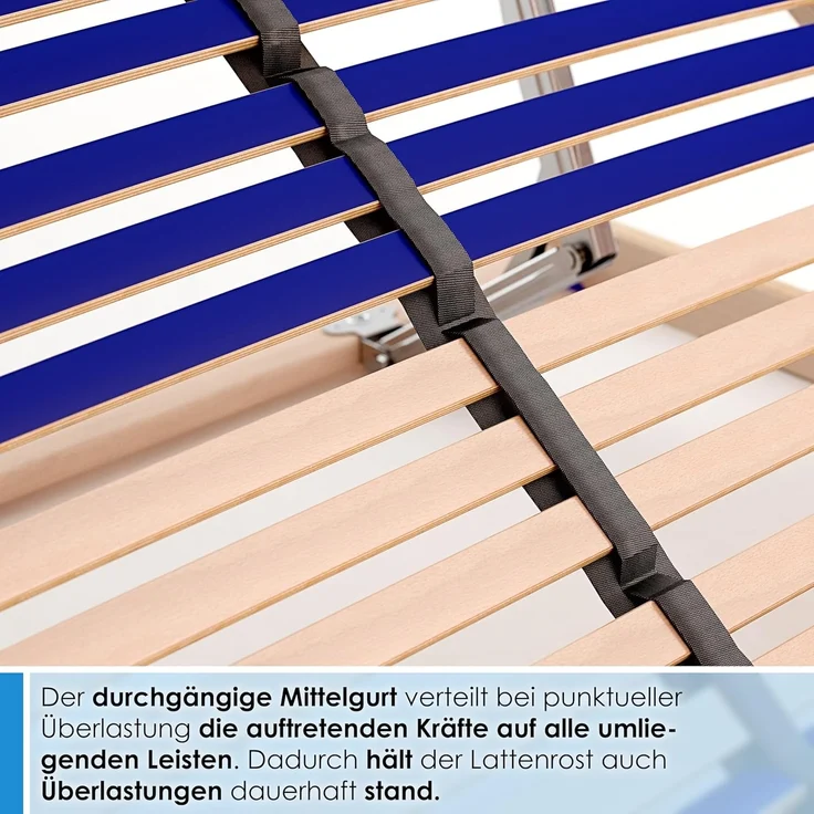 stabiler Lattenrost 100% BUCHE Lattenrahmen - Kopfteil verstellbar - SCHULTERFRÄSUNG, 7 Zonen, 42 Federleisten, Härte-Regulierung, Mittelgurt - VARIO SLEEP BEST 42® unmontiert (70x200 cm) – Bild 8