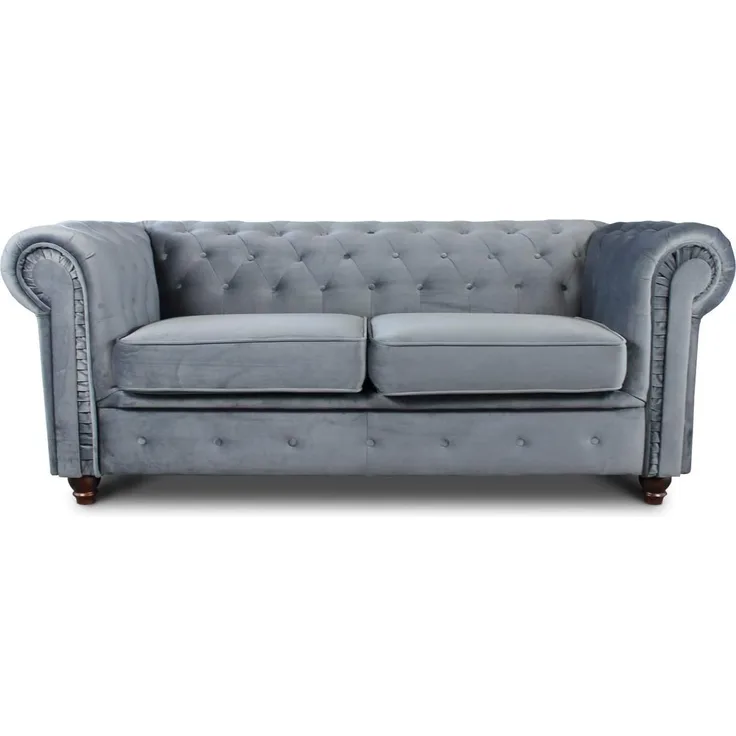 Sofa Chesterfield Asti 2-Sitzer, Couchgarnitur 2-er, Sofagarnitur, Couch mit Holzfüße, Polstersofa - Glamour Design, Velours (Grau (Velvet 10))