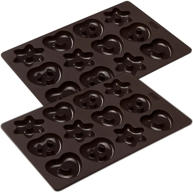 Lurch FlexiForm Mini Lebkuchen 2 Backformen für insgesamt 24 Mini-Lebkuchen Bretzeln, Herzen und Sterne Premium-Platin-Silikon 20x30 cm