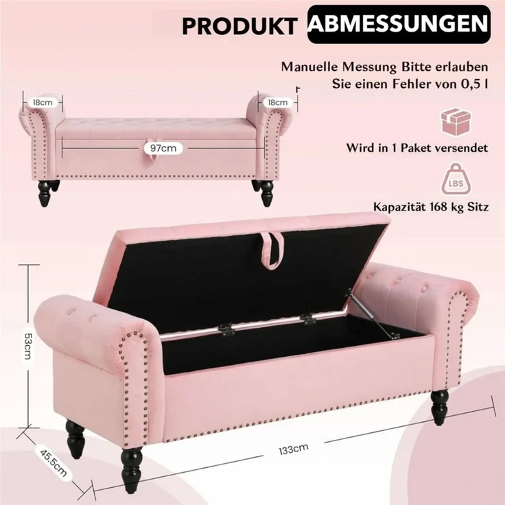 TLGREEN Bettbank Doppelter Hocker mit Stauraum, (Samt,Eleganz und Komfort mit Stauraum), Multifunktionsbank für Wohnzimmer,Schlafzimmer – Bild 2