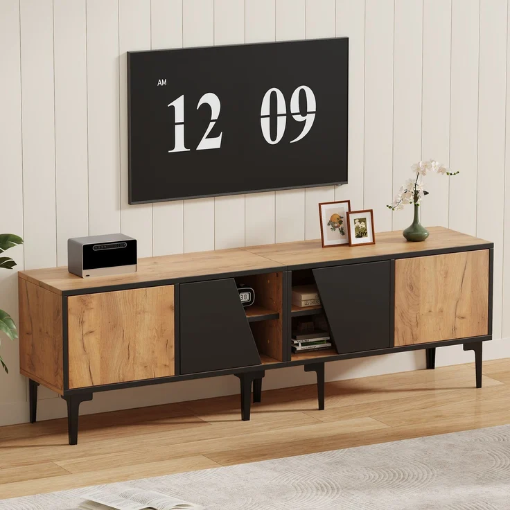 TV-Schrank 160x36,5x45 cm in Naturholzoptik mit 4 Fächern & diagonalen Türen – Bild 4
