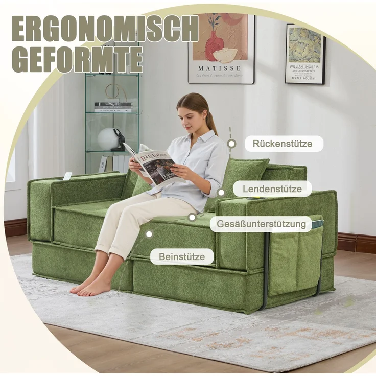 ZUBALIYA Schlafsofa 78x66 cm, mit Stauraum, mit Chenille - Bezug, mit breiten Armlehnen, modular aufgebaut, mit Schaumstoffpolsterung – Bild 3