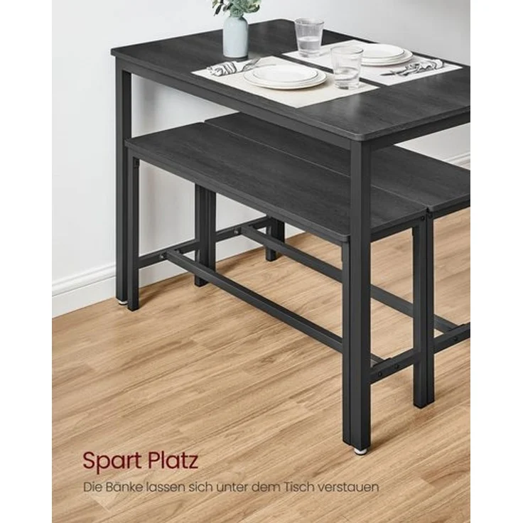 Vasagle Esstisch, Küchentisch-Set, 110 x 70 x 75 cm, mit 2 Bänken je 97 x 30 x 50 cm, Metallgestell, für Küche, Wohnzimmer, Esszimmer, Industrie-Design, von Songmics KDT070 – Bild 3
