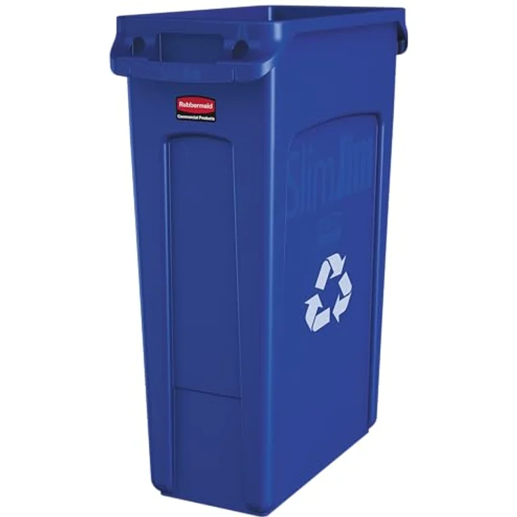 Rubbermaid Abfallbehälter Slim Jim mit Lüftungskanälen,blau zur Mülltrennung von Recycling-Abfällen, rechteckig, ohne Deckel, Fassungsvermögen: 87 Liter, versehen mit RecyclingLogo, strapazierfähiger Vollkunststoff, leichte Reinigung, Haltepunkte am Bo... – Bild 2