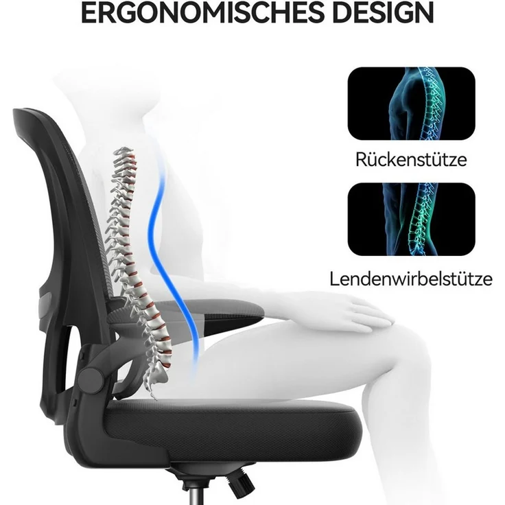 ZAISZE Bürostuhl 280G Netz Sitz Gaslift 2-Stufe Geräuschlose Rollen Ruhe & Effizienz (Set), Nylonrad, Fünf-Klauen-Stütze – Bild 3