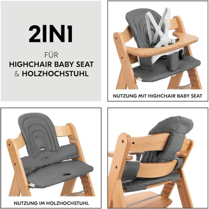 Hauck Sitzkissen / Hochstuhlauflage für Highchair Baby Seat, atmungsaktive Baumwolle, Dunkelgrau, passend für Alpha+, Beta+ und Arketa Hochstühle – Bild 3