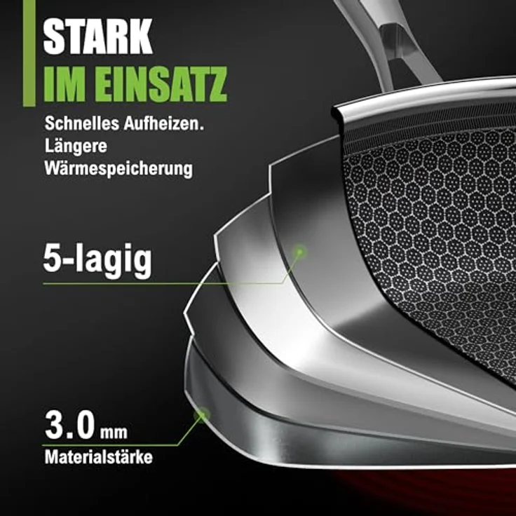 Morleos Bratpfanne, Edelstahl 20 cm, kratzfest, antihaft, für Gas, Induktion und Elektro, PFAS/PTFE frei mit Keramik Wabentechnologie – Bild 3