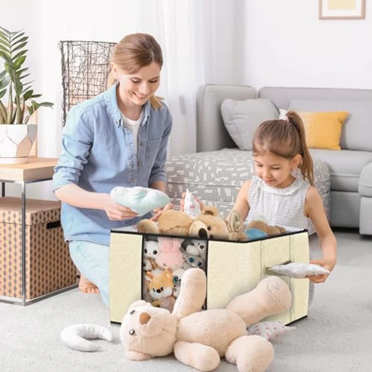 GoMaihe 90L Aufbewahrungstasche 8 Stück, Aufbewahrungsbox mit Deckel Groß Verstärkte Griffe, Kleidung Umzugskartons für Bettdecken, Unterbett Aufbewahrung Kleiderschrank Boxen Organizer Beige – Bild 6