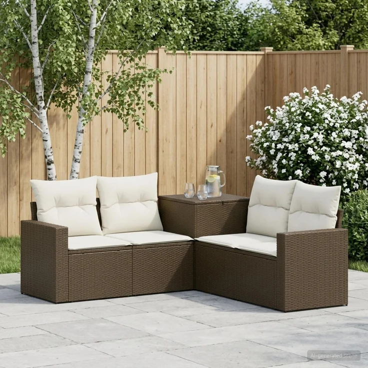 vidaXL Sofa Set 5 stk. Braun und Creme Weiß Polyrattan und Stahl 3447854 – Bild 1