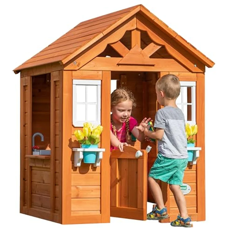 Backyard Discovery 65314 'Timberlake' Spielhaus, ab 2 Jahren, 14 x 117 x 107 cm, mit Blumentopfhalterungen, holz/weiß – Bild 2