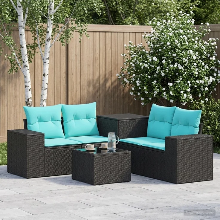 vidaXL Sofa Set 6 stk. Schwarz und Blau Polyrattan und Stahl 3447552 – Bild 1