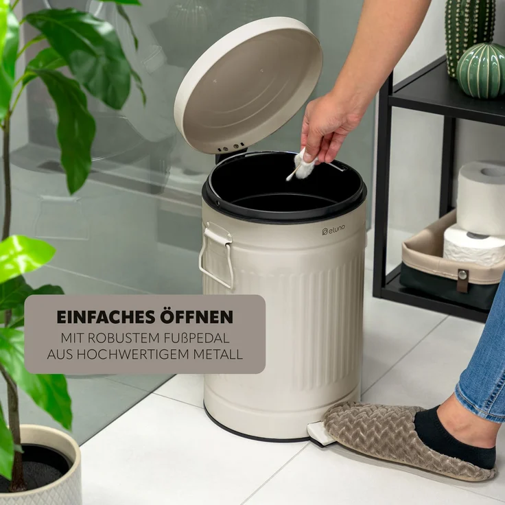 eluno Abfalleimer VINTAGE, Treteimer, Metall, beige, 12 Liter Fassungsvermögen – Bild 5