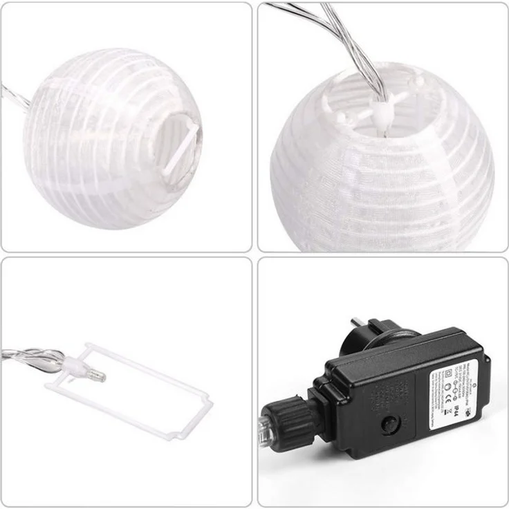 Salcar LED-Lichterkette LED Lichterkette Lampion Außen, Solar-, Batterie-, Steckdosen-Betrieb, 30-flammig, 10M 30 LED-Lampions, Memory, 8 Modi, Timer, Steckerbetrieb – Bild 4