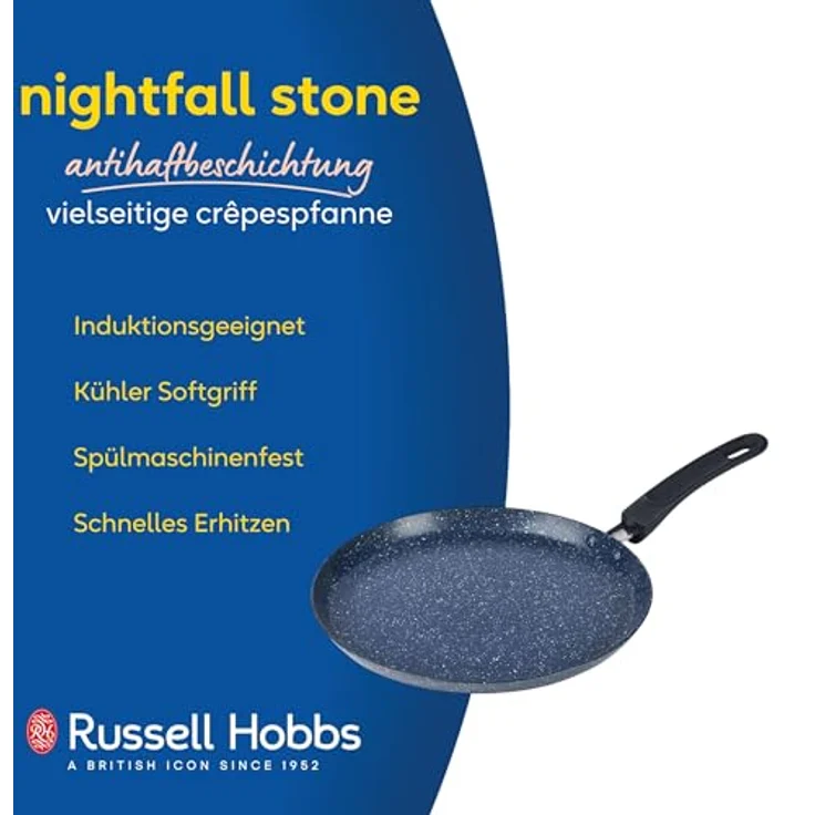 Russell Hobbs RH03409EU7 Nightfall Stone Crepe Pfannkuchenpfanne – Antihaftpfanne mit flacher Pfanne, 25 cm, Induktionskochfeld geeignet, für Ei, Dosa, Omelette, Roti, Kaltgriff, Spülmaschinenfest – Bild 3