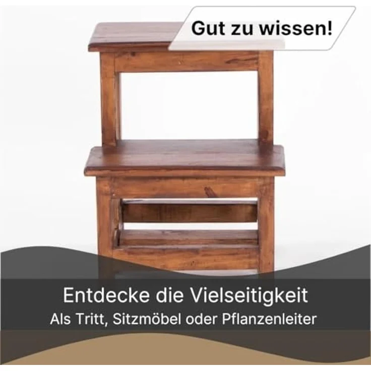 DESIGN DELIGHTS Hocker TRITTLEITER STEP, Recyclingholz, 46x37cm (HxB), natürlicher Holzhock – Bild 5