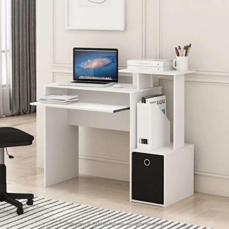 Furinno Econ Mehrzweck Home Office Computer Schreibtisch mit Ablage und Einschub, holz, Weiß/schwarz, 40. 01x40. 01x86. 61 cm – Bild 3