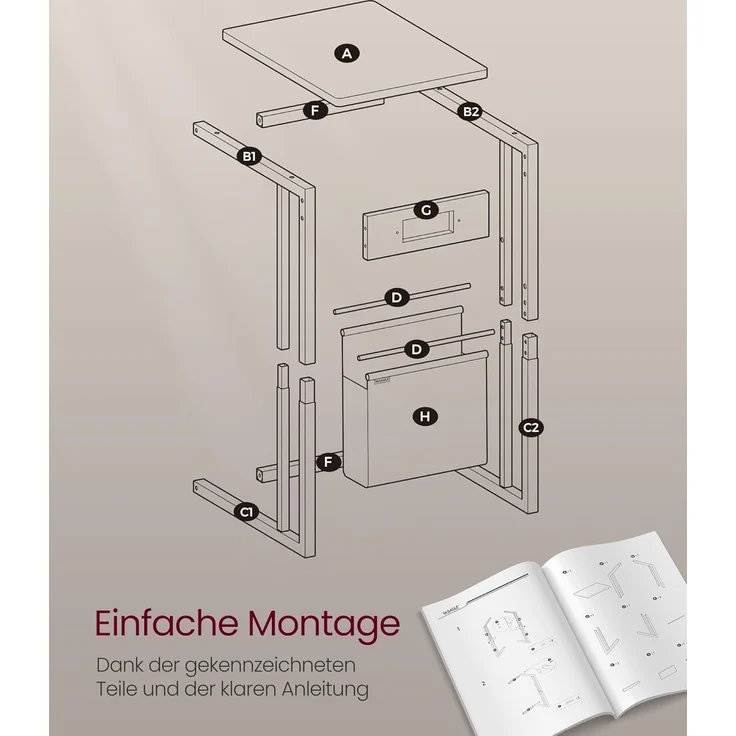 VASAGLE Beistelltisch, Sofatisch mit Ladestation, C Form, Couchtisch klein, Stofftasche, verstellbare Füße, Schlafzimmer, Wohnzimmer, 2 USB-Anschlüsse, 2 AC-Steckdosen, cremeweiß LET356W02 – Bild 7