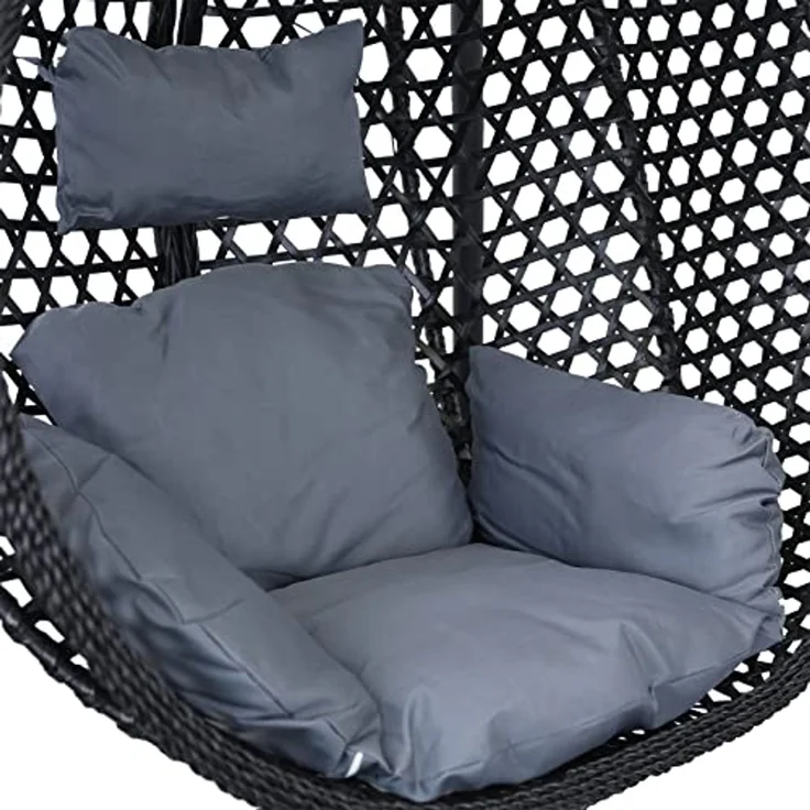 Luxus Hängesessel Style XXL Korb Gestell Schwarz mit Relaxkissen Grau – Bild 3