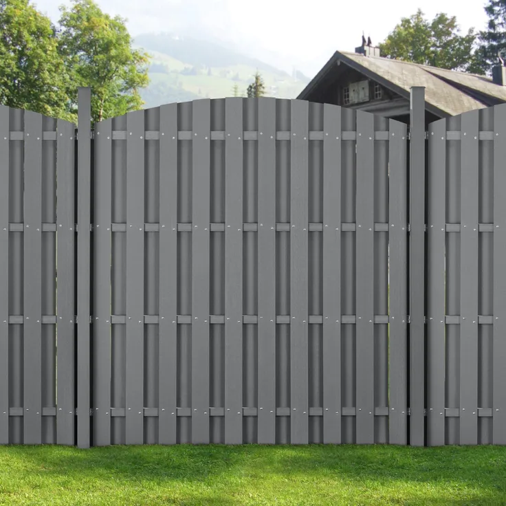 WPC Gartenzaun mit Rundbogen (165-185)x747 cm Grau [neu. holz]
