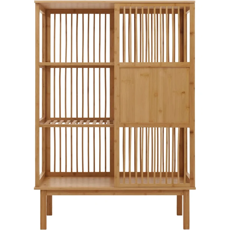 Mendler 'HWC-N81' Badregal mit 3 Regalböden und Schiebetür, Bambus natur, 80 x 45 x 112 – Bild 7
