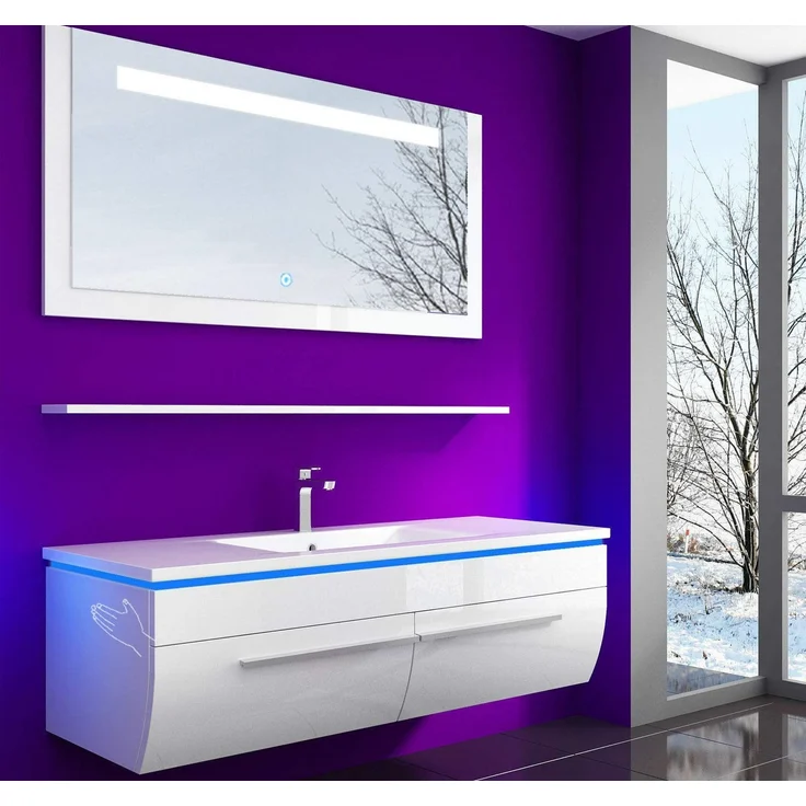 Homeline Badmöbel Set Weiss 240 cm Hochglanz Waschbecken Spiegel Komplett Bad Led System – Bild 4