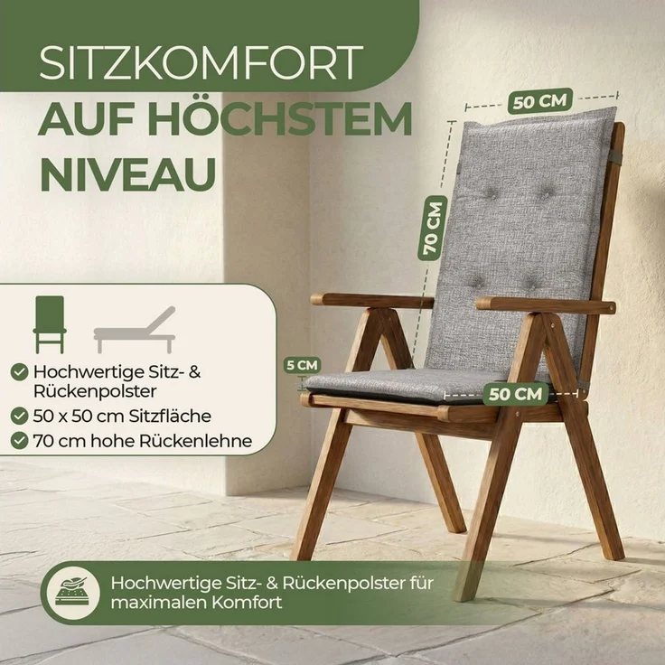 Petsation Hochlehnerauflage Florence Hochlehner Auflage Gartenstuhlauflage mit Schaumstoffpolster, (4 St) – Bild 1