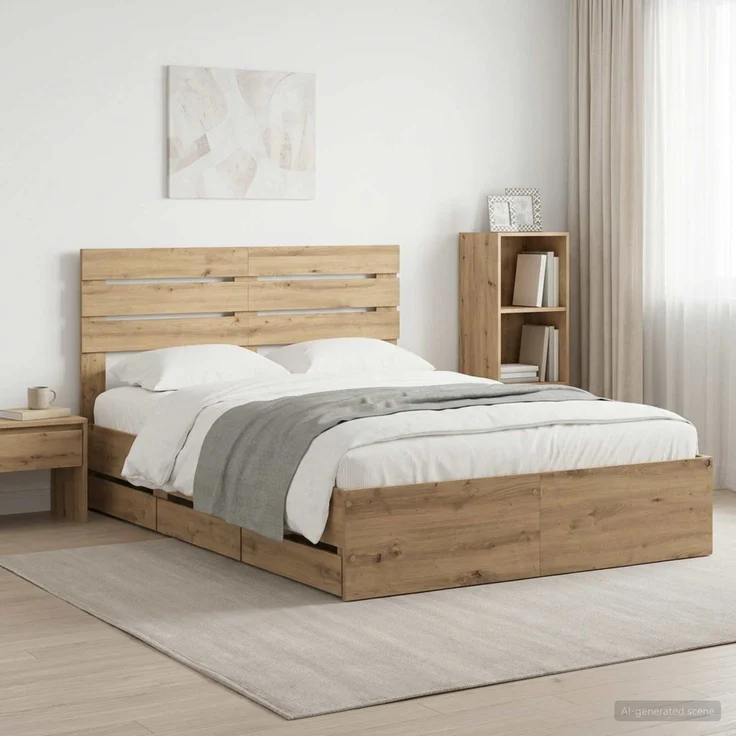 vidaXL Bed Frame with Storage and Headboard Artisan Oak 160 x 200 cm 3445811 – Bild 1