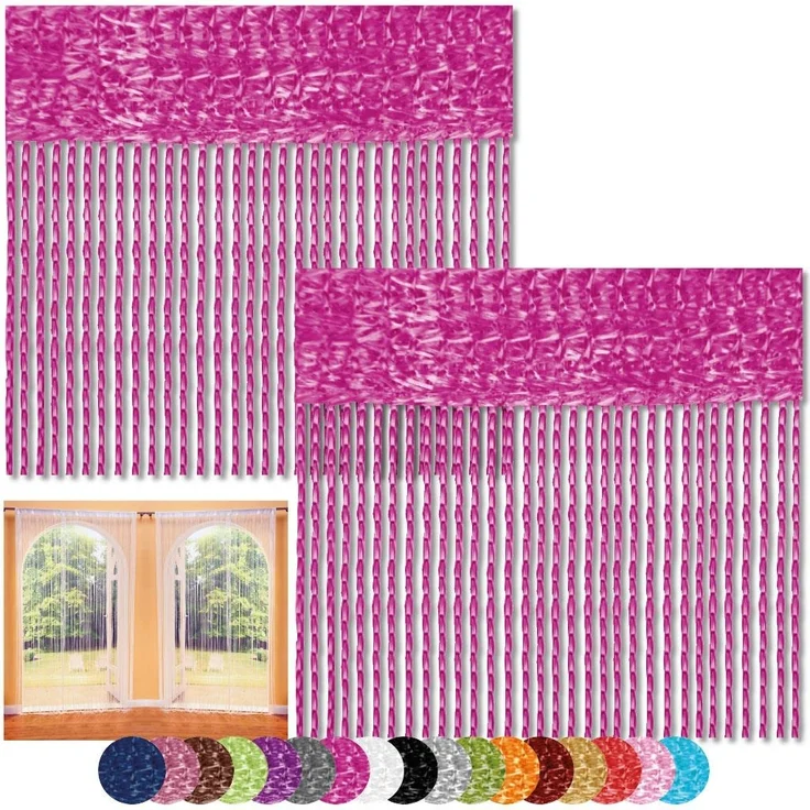 Fadenvorhang 2er Pack Gardine Raumteiler, Auswahl: 90x240 pink - neon pink – Bild 1