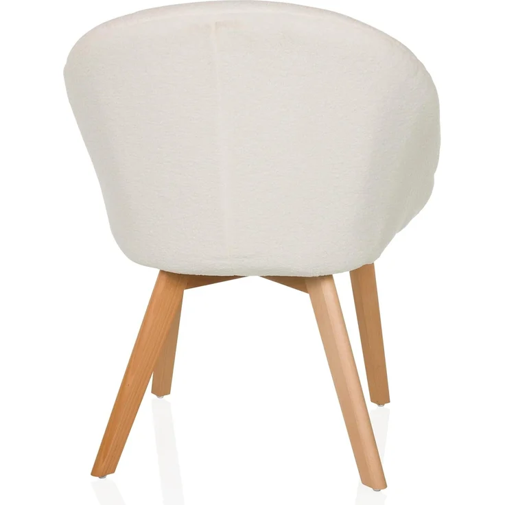 hjh LIVING Esszimmerstuhl aus weichem Bouclé-Stoff Scandi TED Polsterstuhl Sessel mit Holzbeinen, bequem gespolstert, Weiß – Bild 9