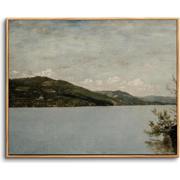 Leinwandbild Vintage Bergsee Lake George Rahmen Holz 90L x 60B cm
