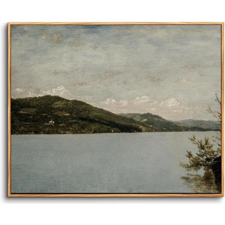 Leinwandbild Vintage Bergsee Lake George Rahmen Holz 90L x 60B cm – Bild 1