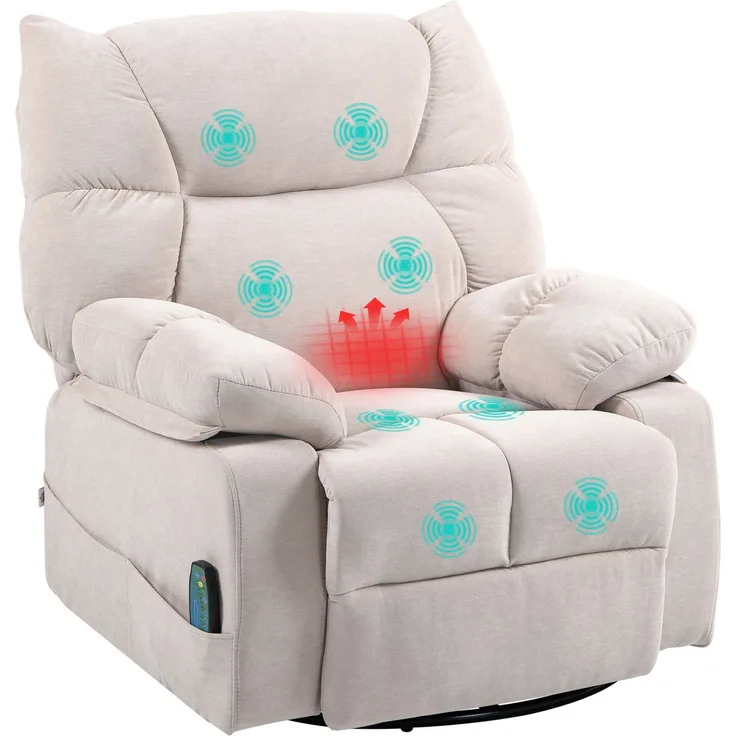 MELAYR, Massagesessel mit Wärme- & Liegefunktion, drehbar, bis 150 kg, Metallgestell, 98x90x98cm, Beige