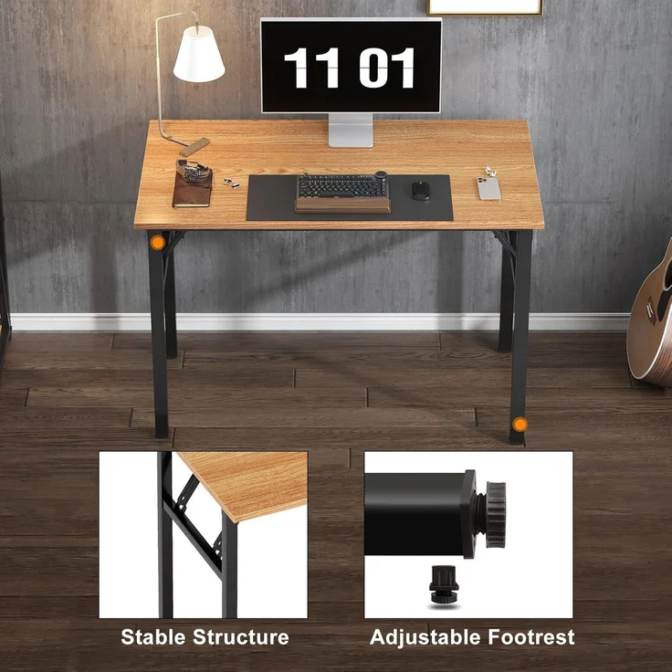 Klappbarer Computertisch 100x60x75cm Teak Schwarz – Bild 6