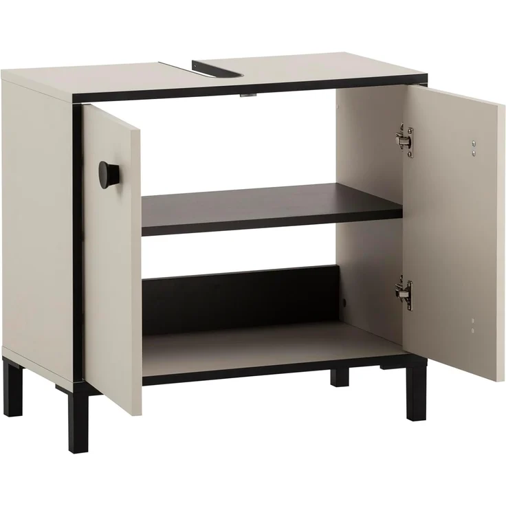 Schildmeyer Badmöbel-Set Edda 702056, Spiegelschrank, Waschbeckenunterschrank, Hochschrank, cremebeige – Bild 5
