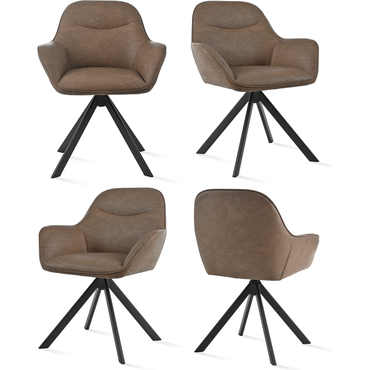 GOEURVANT 1370 Esszimmerstühle 4er-Set mit Armlehnen, 360° Drehbar, Kunstleder - Dunkelbraun