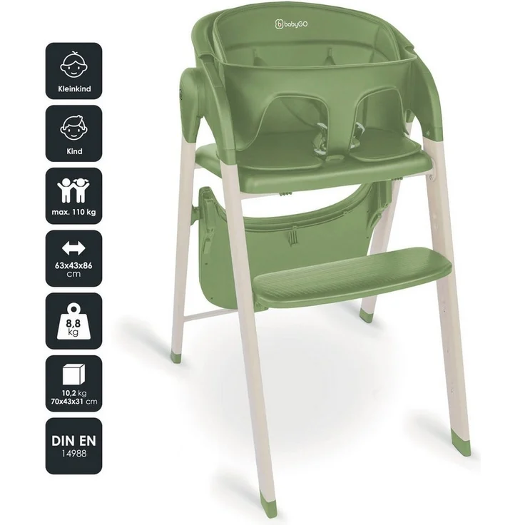 BabyGo Levels Hochstuhl inkl. Essbrett Khaki/white – Bild 2