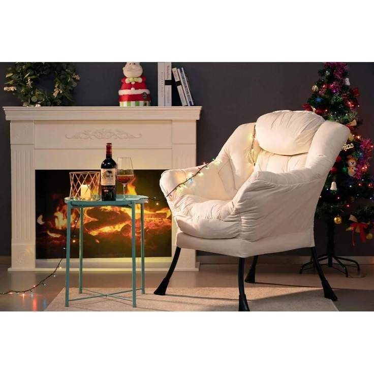 Sessel Ohrensessel Relaxsessel Lesesessel Samt Stahlrahmen Beige – Bild 4