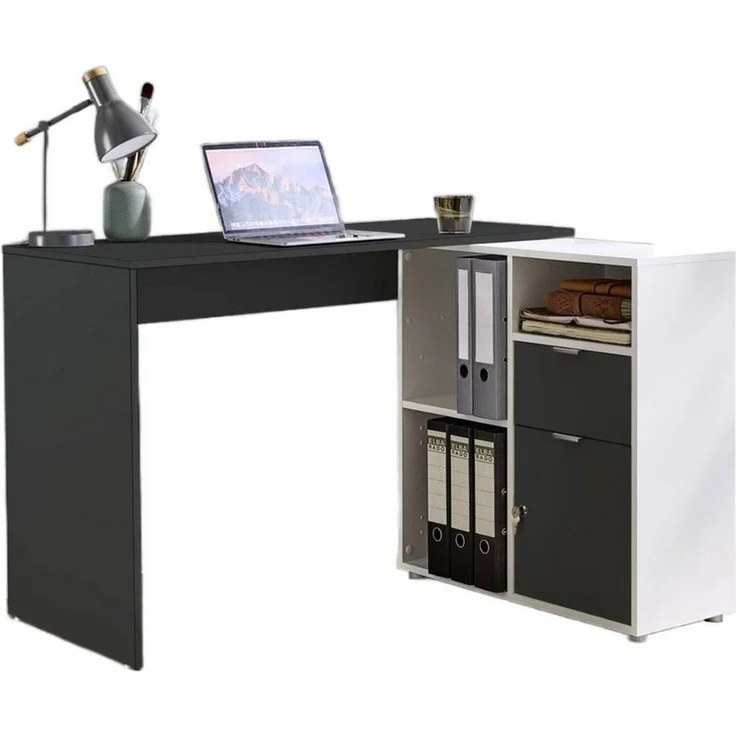 BMG Möbel Eckschreibtisch LENI (Schreibtischplatte mit Regal), Breite 110 cm, spiegelverkehrt montierbar, abschließbare Tür – Bild 1