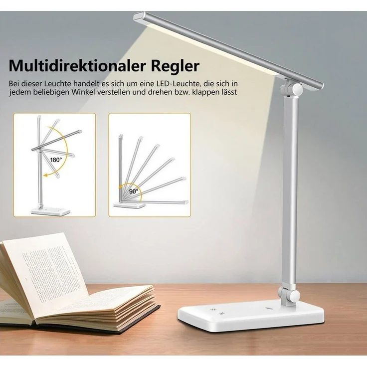 Fine Life Pro LED Schreibtischlampe LED Dimmbare Tischleuchte 15W Tischlampe, Augenschutz-Modus, LED fest integriert, USB-Anschluss – Bild 2