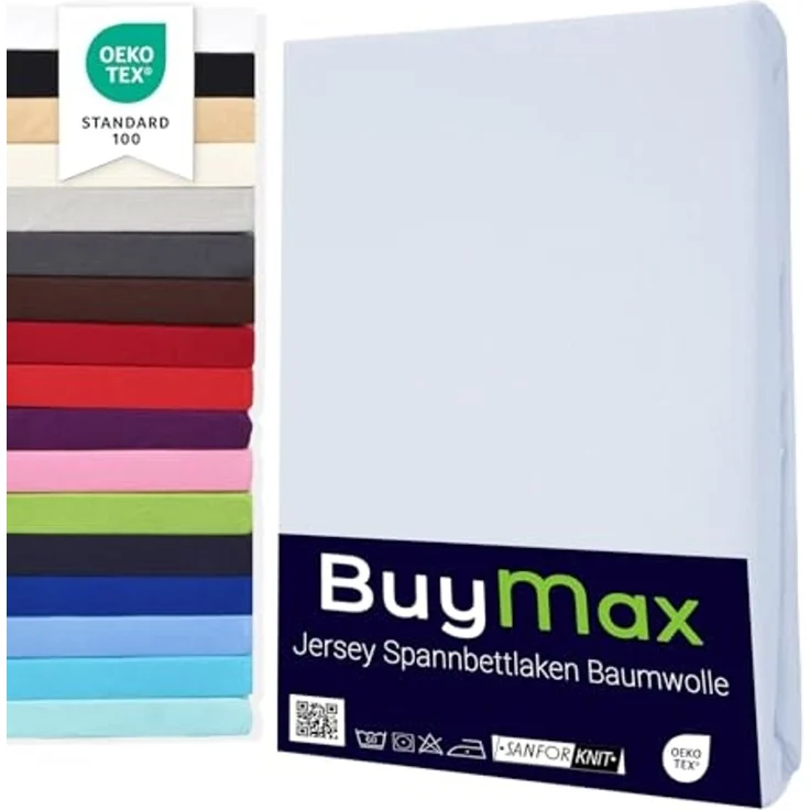 Buymax® Topper Spannbettlaken 180x200 cm Spannbetttuch 100% Baumwolle Jersey für Matratzentopper bis 12 cm Matratzenhöhe Bettlaken für Boxspringbett Topper, Weiß – Bild 1