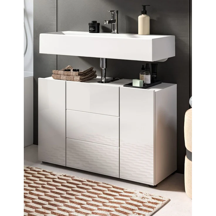 Waschbeckenunterschrank Larik in weiß Hochglanz 80 cm – Bild 1