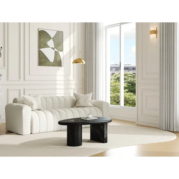 Vente-unique - MARSULA Couchtisch Holz, PlatteMarmor Schwarz - B 60 cm x H 40,5 cm x L 100 cm